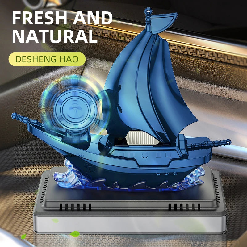 Solar Rotating Car Air Freshener - Boat Shape Dashboard Ornament with Auto Fragrance Diffuser