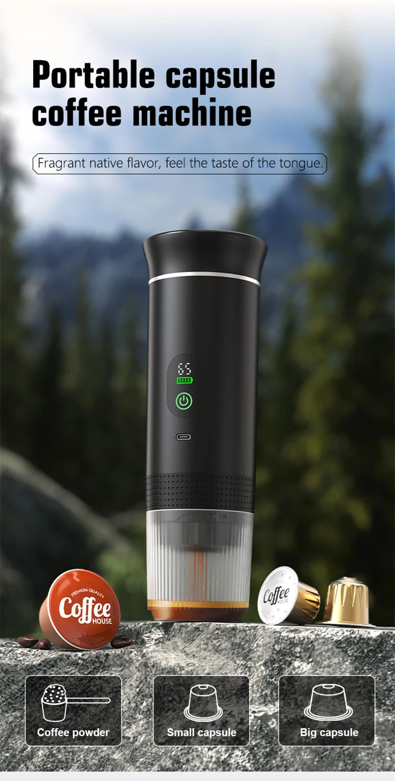 Foombthe Portable Espresso Coffee Machine With Digital Display 3-in-1 Capsule Coffee Maker for Car & Home Camping Coffee Maker