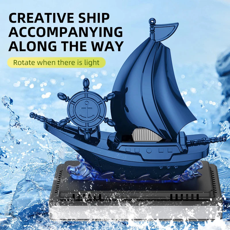 Solar Rotating Car Air Freshener - Boat Shape Dashboard Ornament with Auto Fragrance Diffuser
