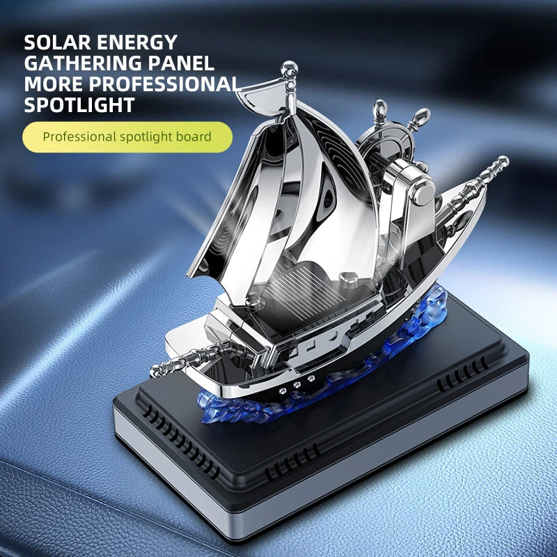 Solar Rotating Car Air Freshener - Boat Shape Dashboard Ornament with Auto Fragrance Diffuser