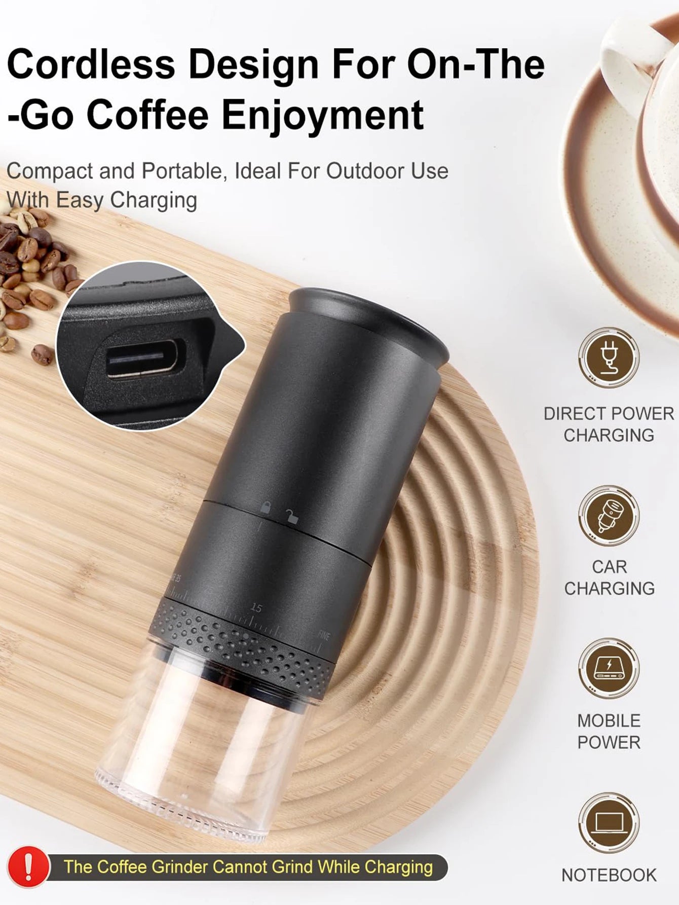 New Portable Electric Power Display Coffee Bean Grinder 38 Gears External Adjustable USB 2000mAh  Household Mini Coffee Machine