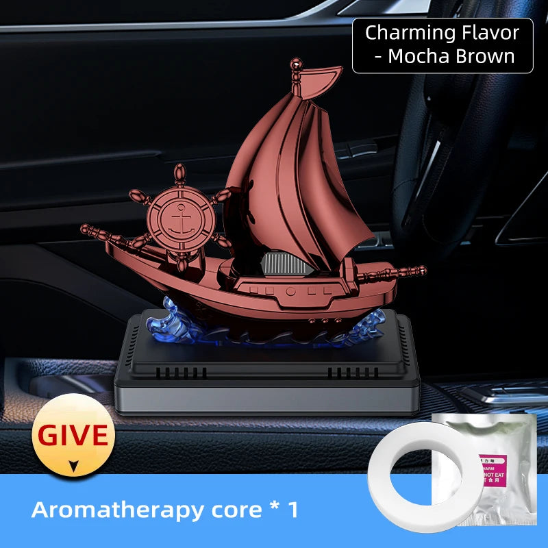 Solar Rotating Car Air Freshener - Boat Shape Dashboard Ornament with Auto Fragrance Diffuser