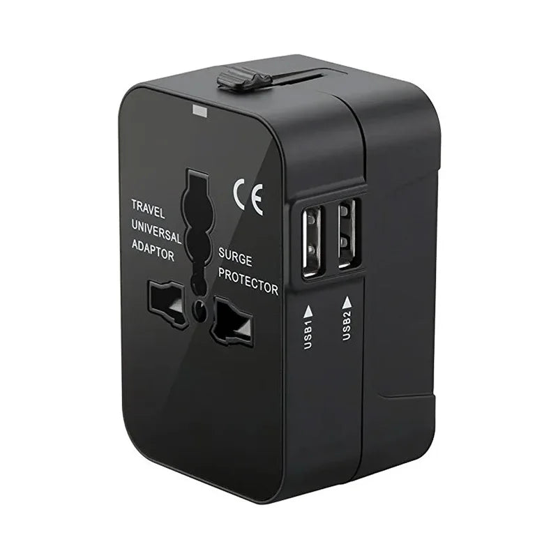 Universal Travel Adapter - All-in-One International Power Plug with USB Ports & Safety Lock