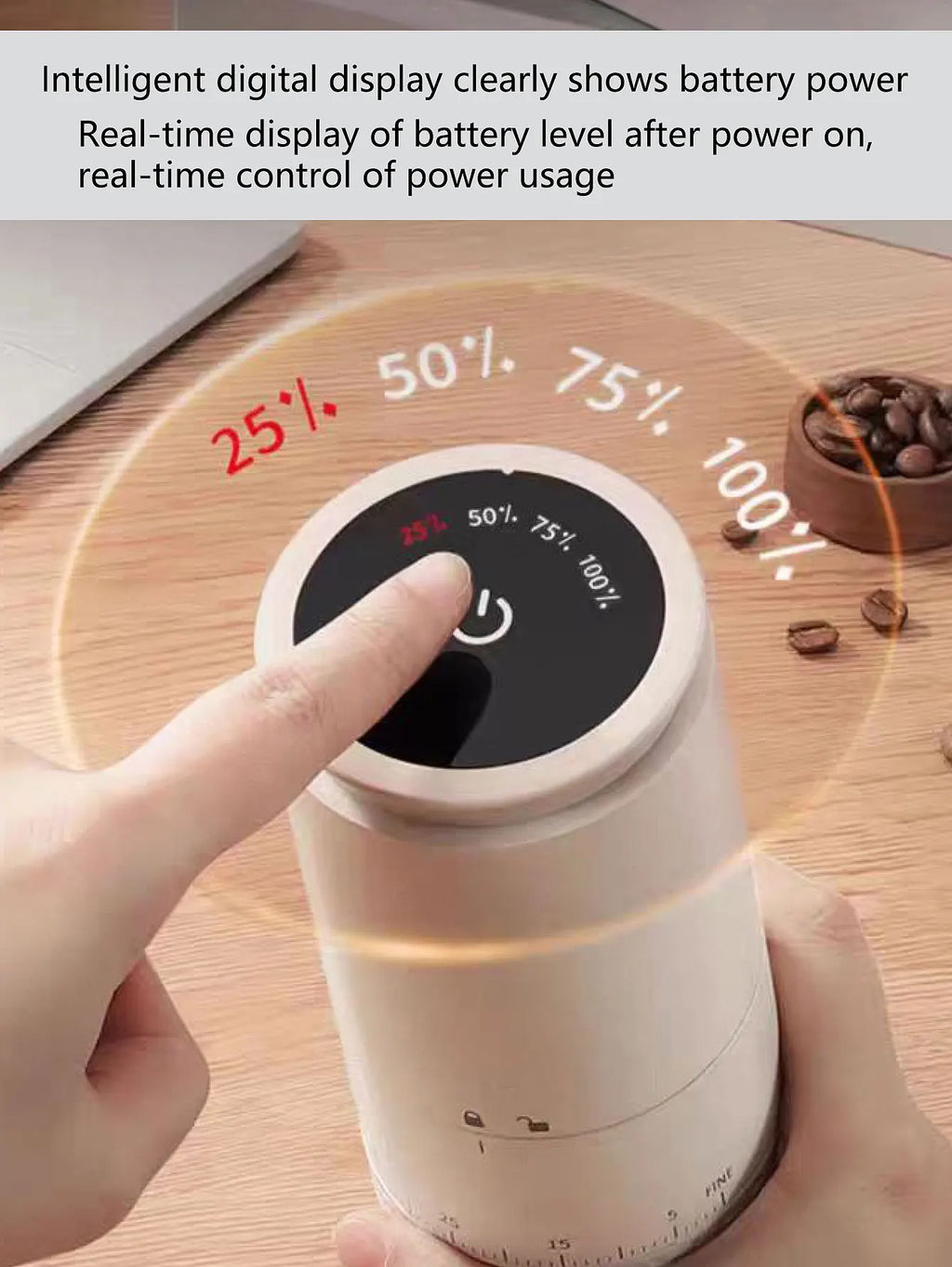 New Portable Electric Power Display Coffee Bean Grinder 38 Gears External Adjustable USB 2000mAh  Household Mini Coffee Machine