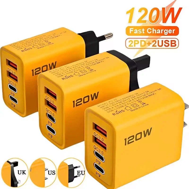 120W USB-C Fast Charger - Multi-Port Wall Adapter with Quick Charge 3.0 for All Devices