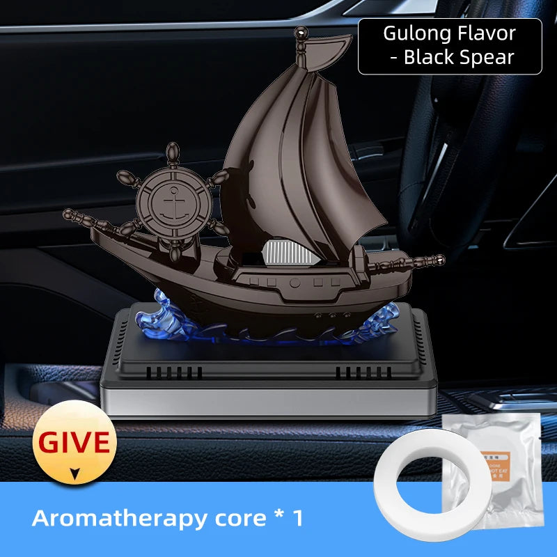 Solar Rotating Car Air Freshener - Boat Shape Dashboard Ornament with Auto Fragrance Diffuser