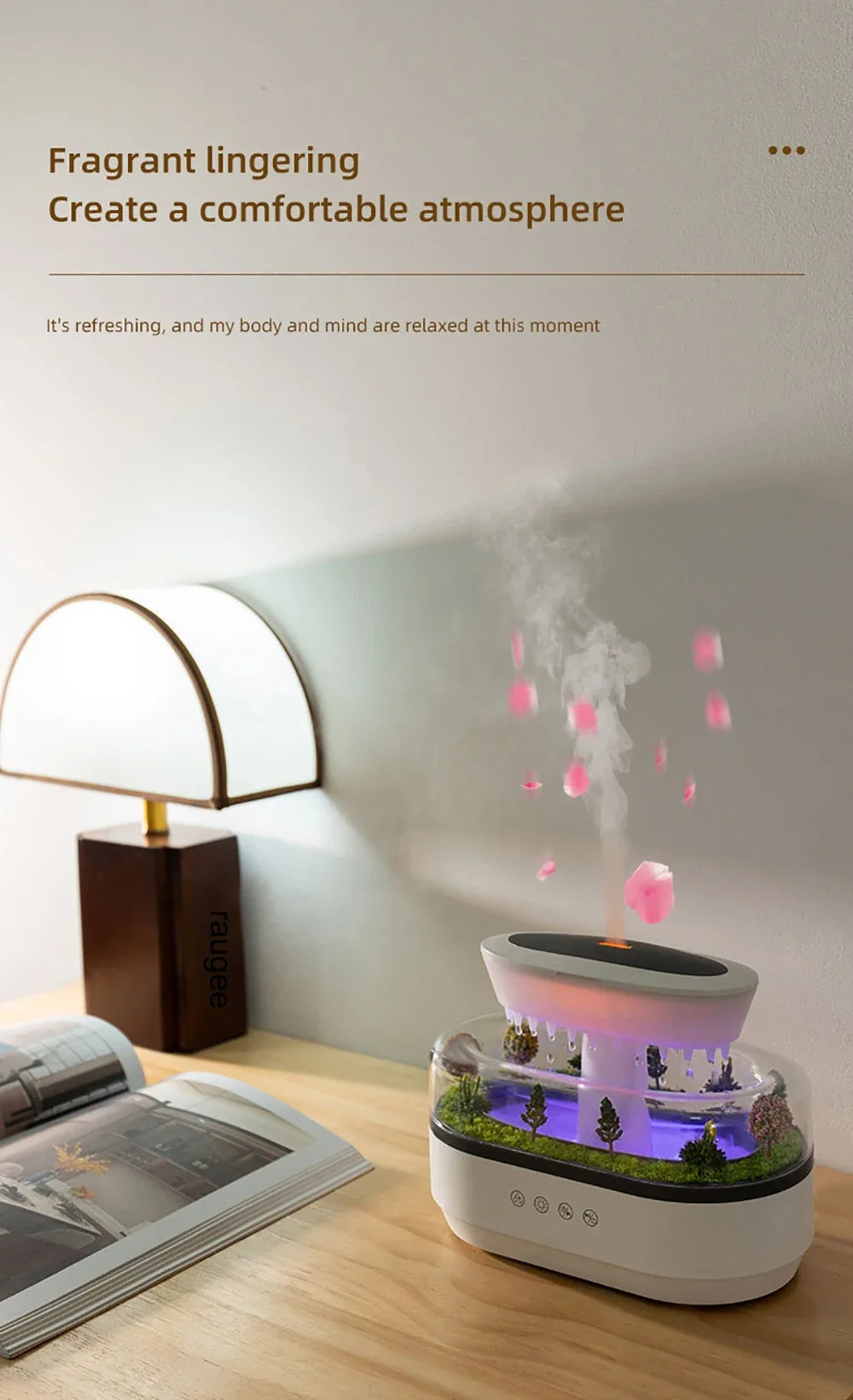 New Aroma Humidifier Raindrop Air Humidifier Colorful Atmosphere Light White Noise Music Essemtial Home Oil Fragrance Diffuser