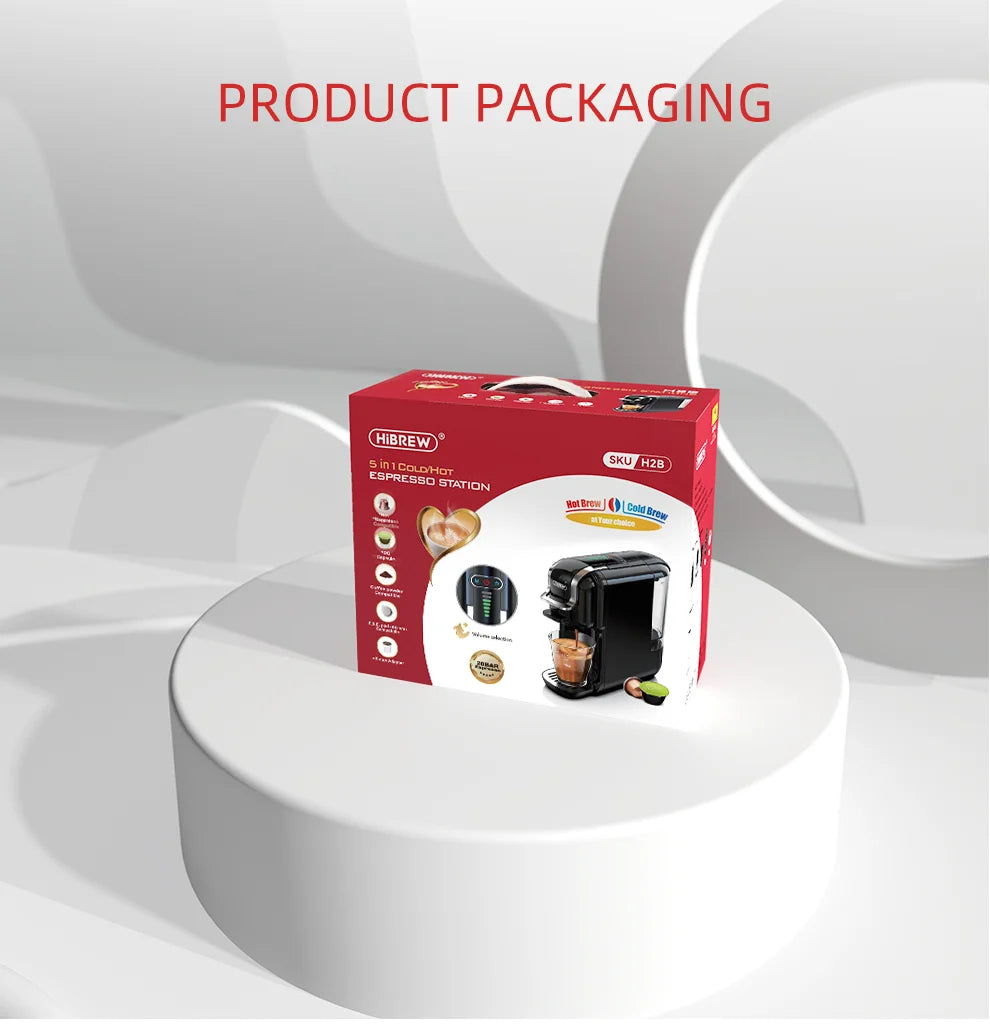 HiBREW 5 in 1 Multiple Capsule Coffee Machine Hot/Cold DG Cappuccino Nes Small Capsule ESE Pod Ground Coffee Cafeteria 20Bar H2B