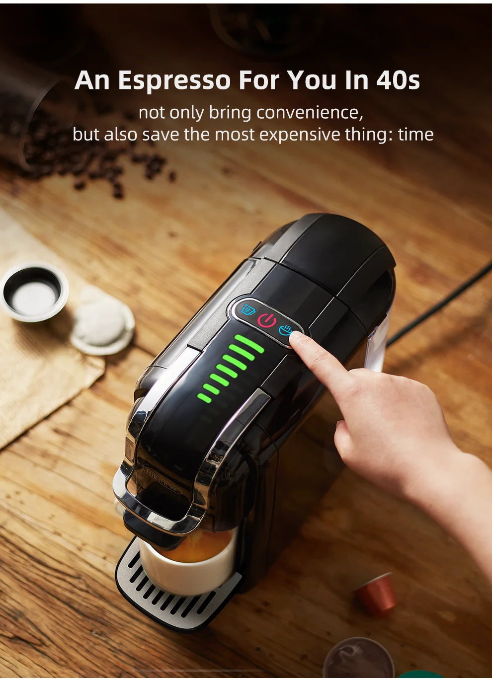 HiBREW 5 in 1 Multiple Capsule Coffee Machine Hot/Cold DG Cappuccino Nes Small Capsule ESE Pod Ground Coffee Cafeteria 20Bar H2B